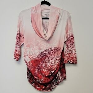 Sunset Rd. Paisley Cowl Neck top Red Pink L